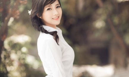 Beautiful girl in Ao dai dress at Hanoi festival