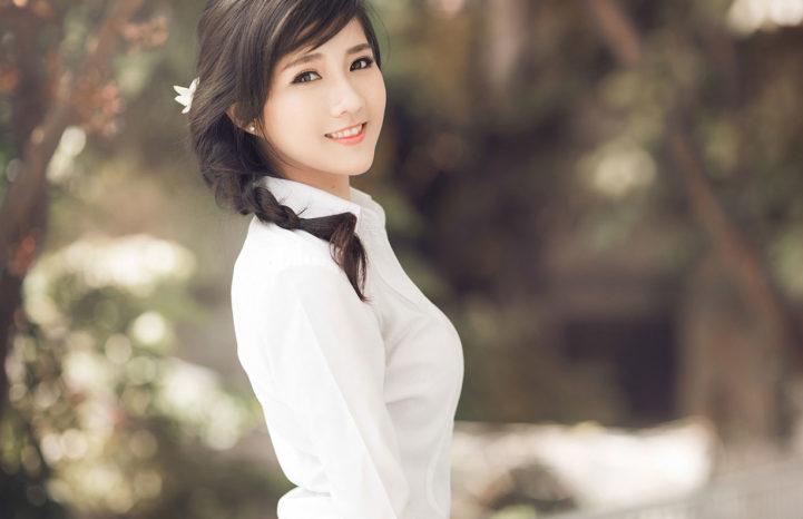 Beautiful girl in Ao dai dress at Hanoi festival